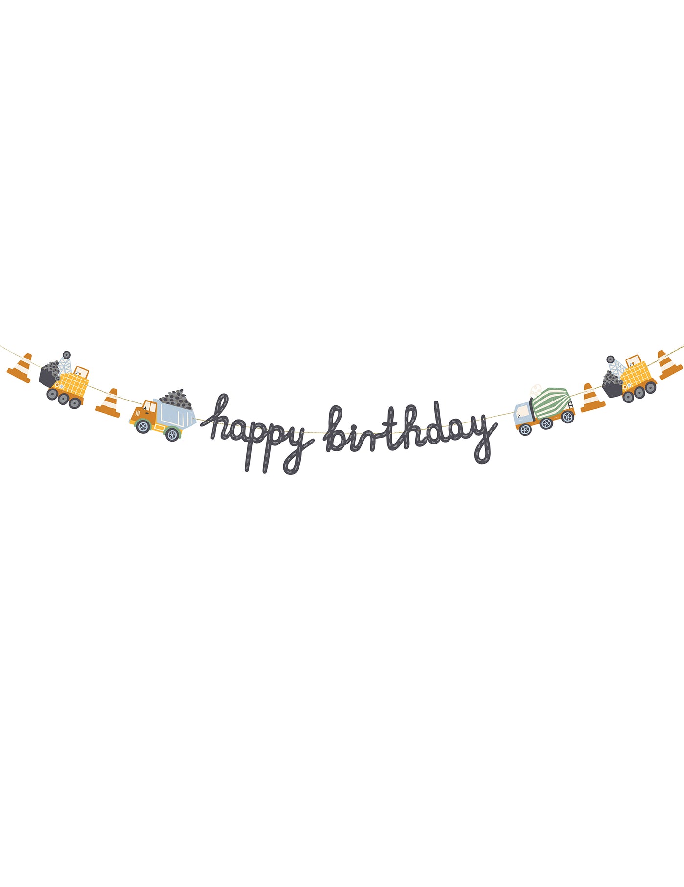 Bannière Happy Birthday camions de chantier 2 m