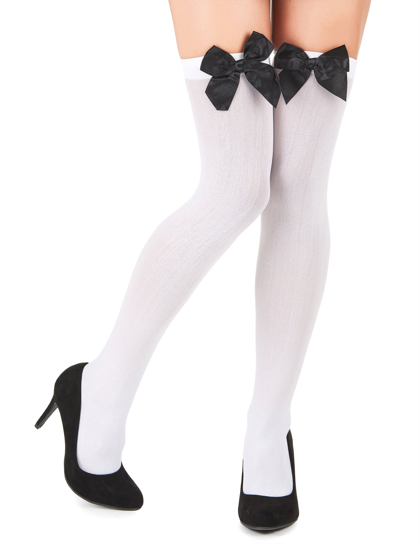Bas blancs avec noeud noir femme