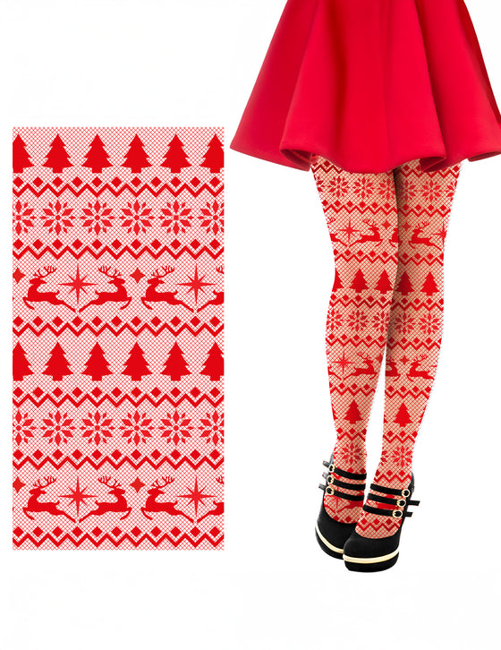 Collants résille rouges à motifs Noël adulte