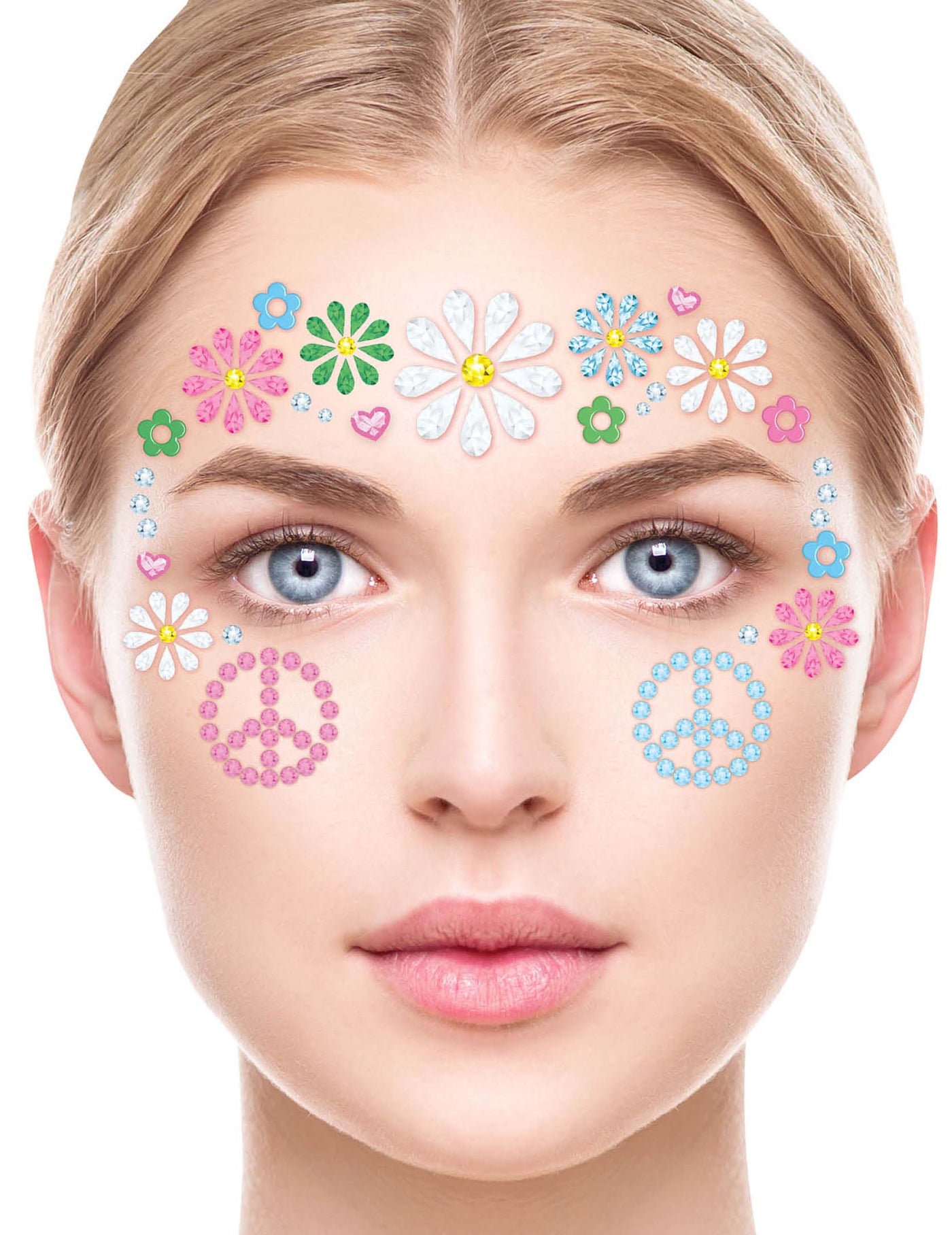 Bijoux pour visage adhésifs fleurs hippies