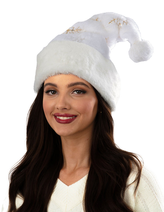 Bonnet de Noël blanc à flocons luxe adulte