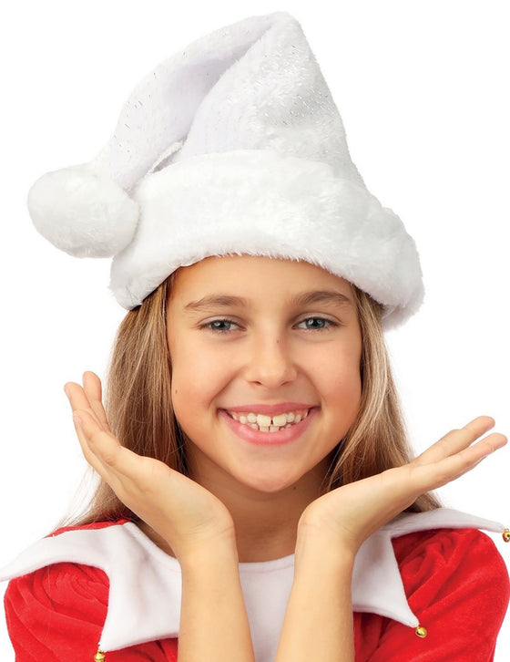Bonnet de Père Noël blanc argent enfant