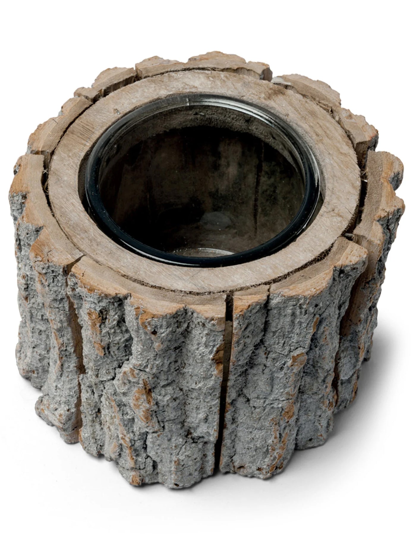 Bougeoir rondin de bois 12 x 14 cm avec verre