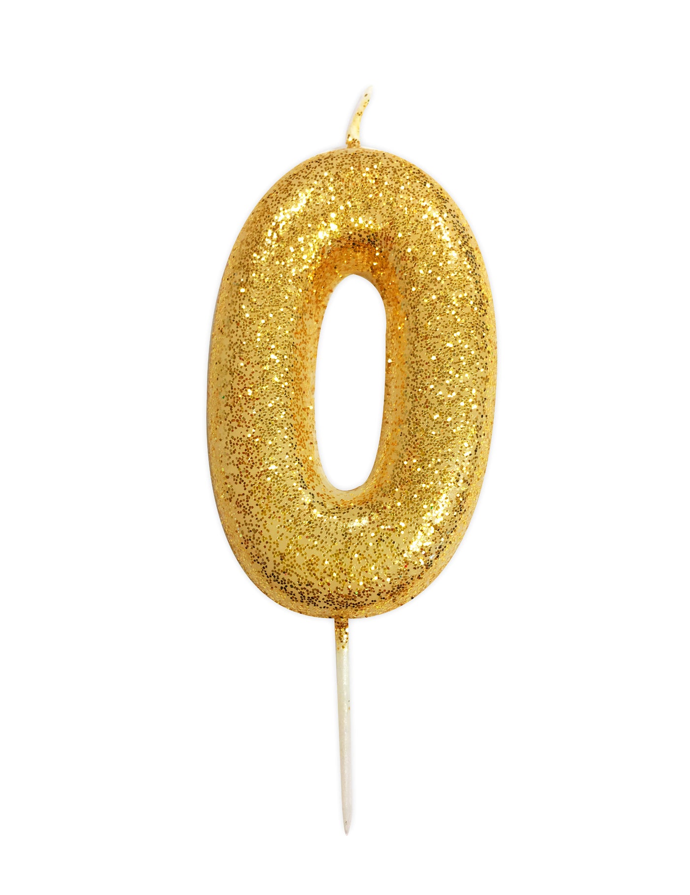 Bougie chiffre 0 doré à paillettes 9 cm