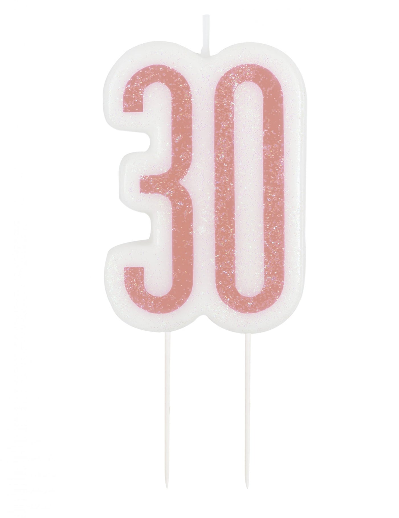 Bougie d'anniversaire sur pic 30 ans rose pailleté 7 cm
