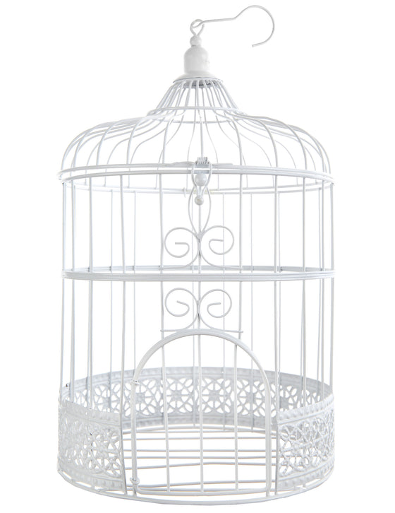 Décoration cage à oiseaux blanche 30 cm en métal à suspendre
