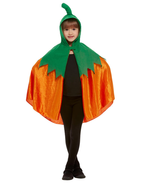 Cape citrouille à capuche velours orange enfant