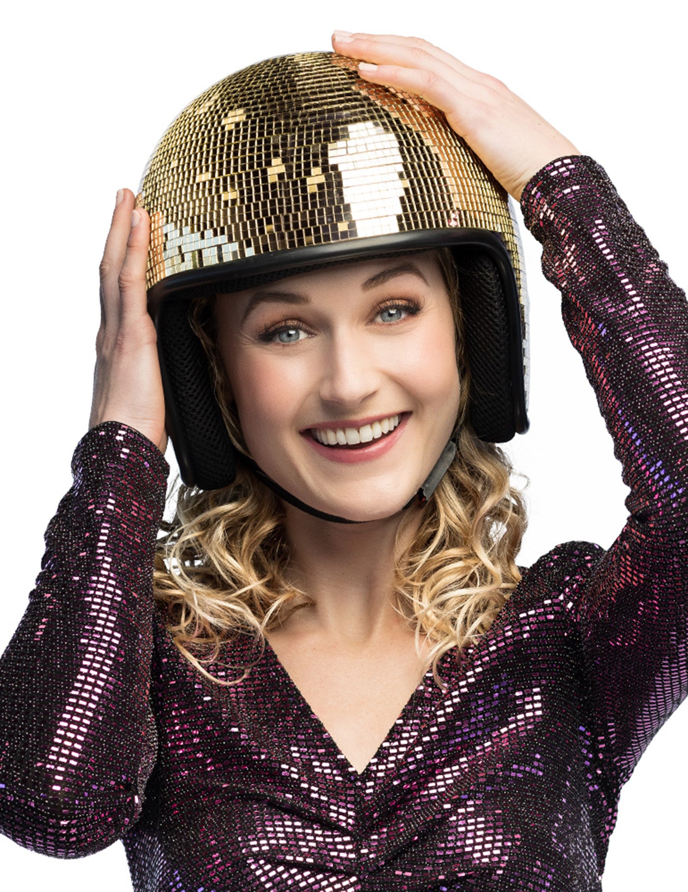 Casque boule à facettes dorée adulte