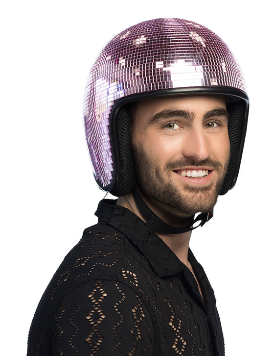 Casque boule à facettes rose adulte