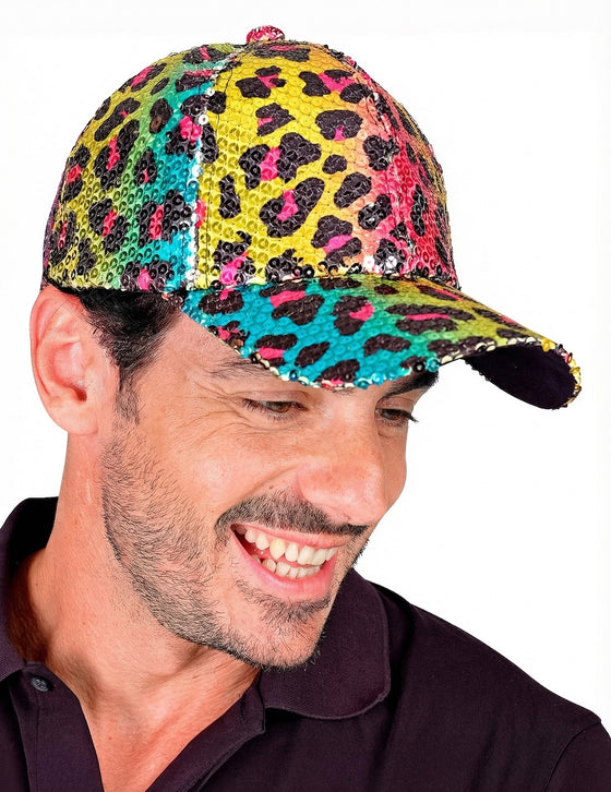 Casquette à sequins léopard multicolore adulte