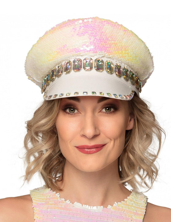 Casquette à sequins réversibles nacre et blanc adulte