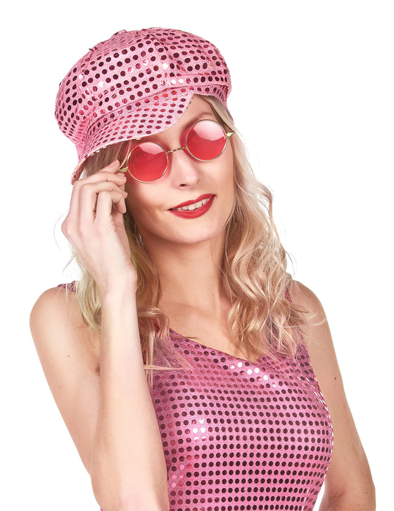 Casquette disco à sequins rose adulte