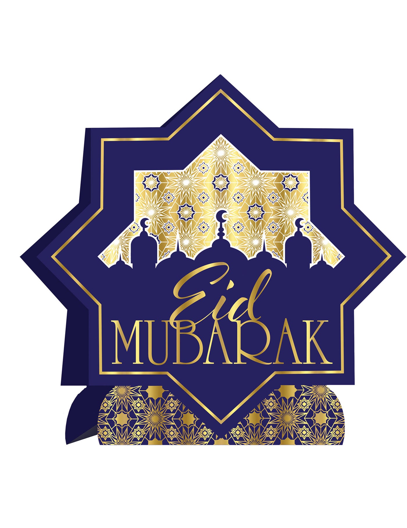 Centre de table en carton Aïd mubarak bleu et or 28 cm forme étoile