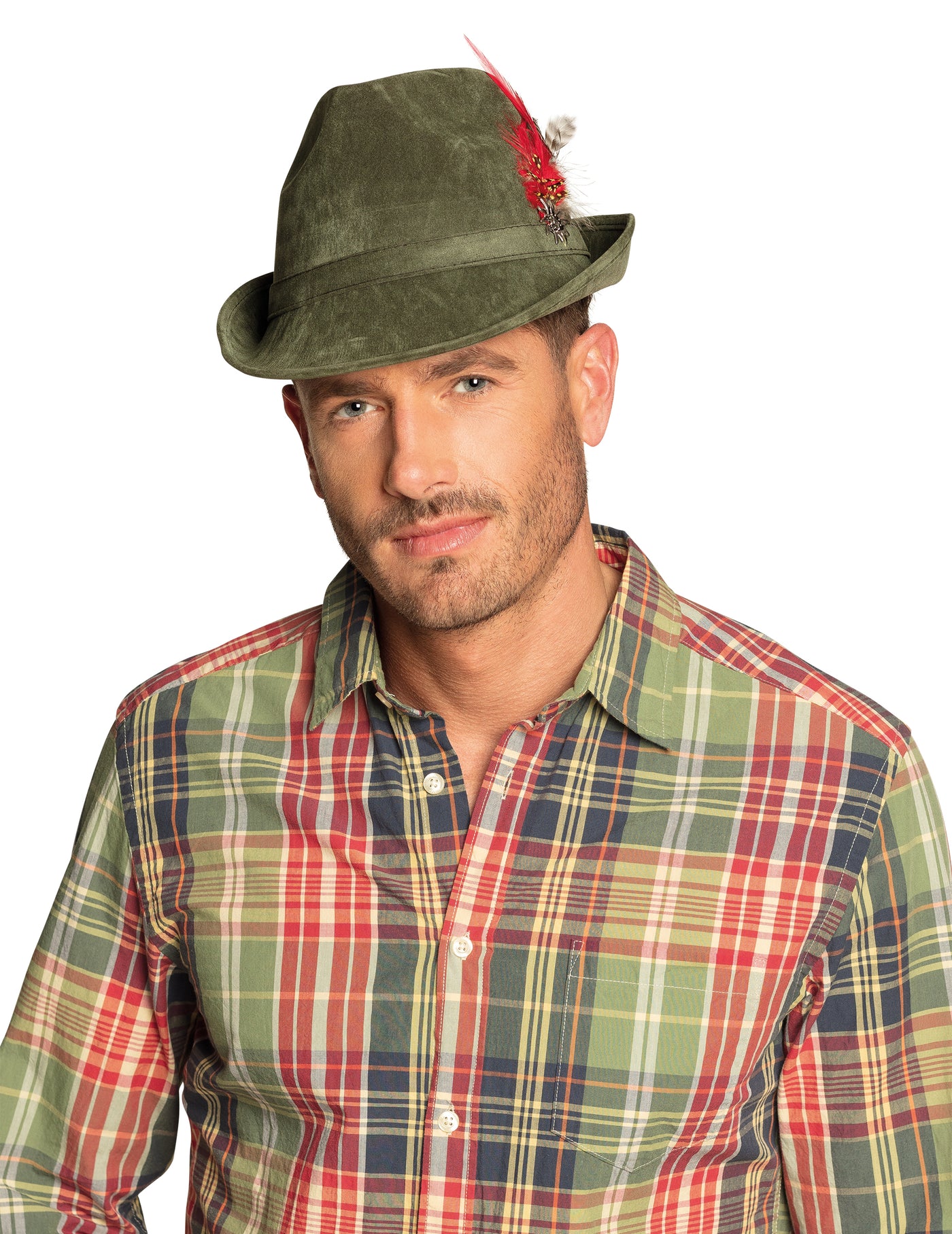 Chapeau bavarois vert kaki avec plumes adulte