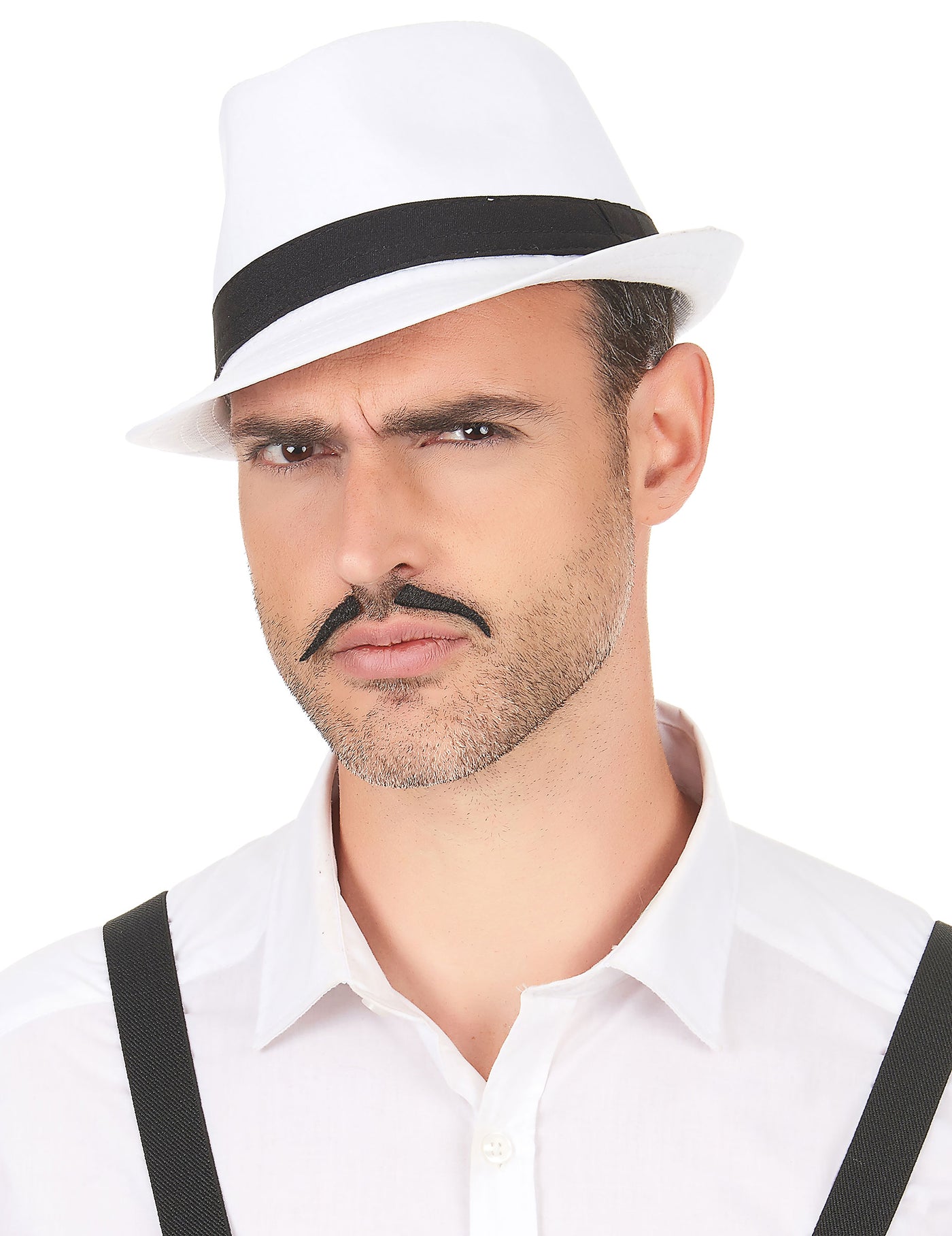 Chapeau borsalino blanc bande noire adulte