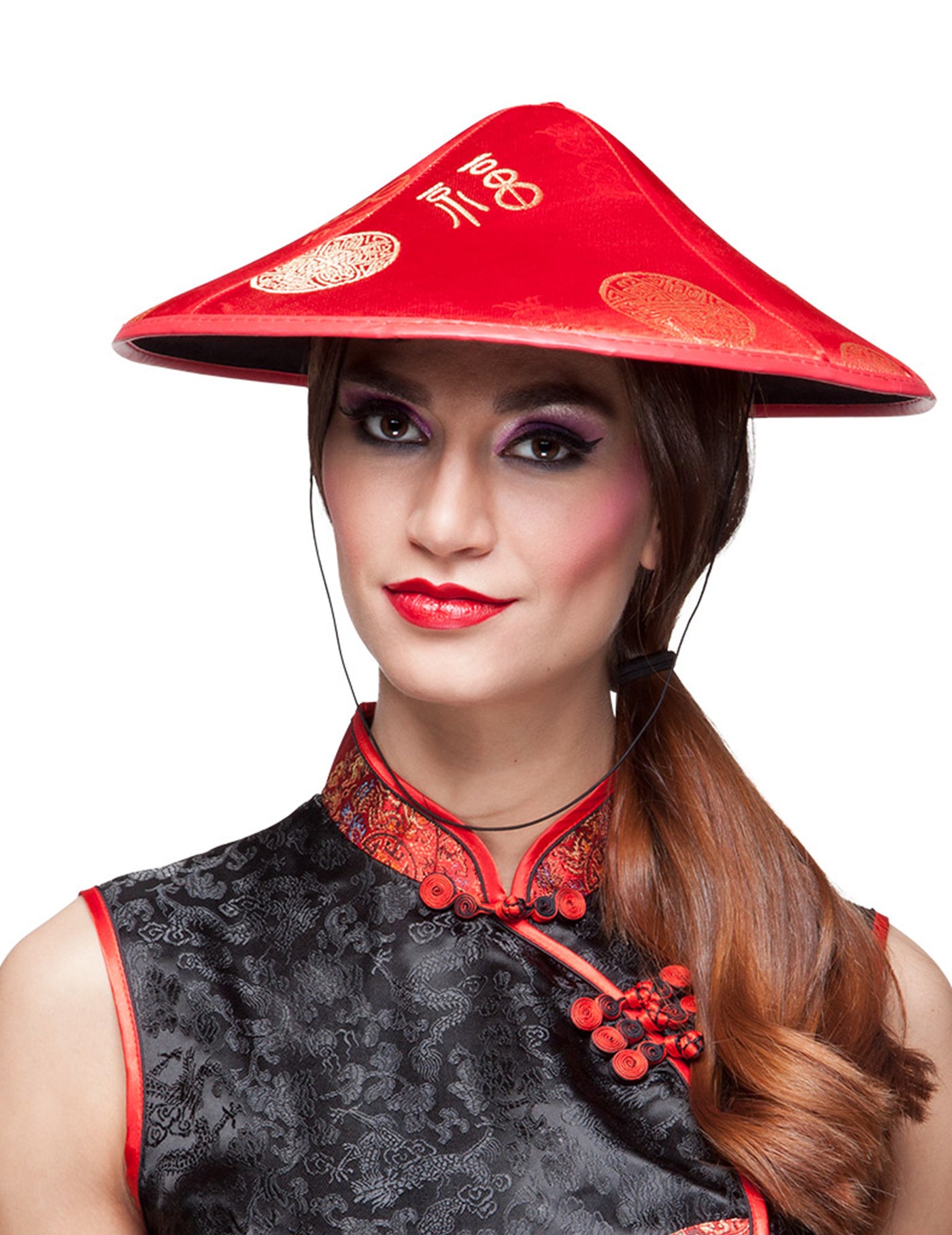 Chapeau chinois rouge adulte