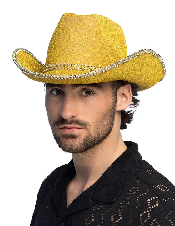 Chapeau cowboy à paillettes dorées adulte