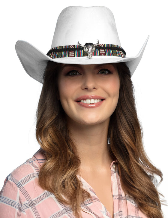 Chapeau cowboy blanc à tête de buffle adulte