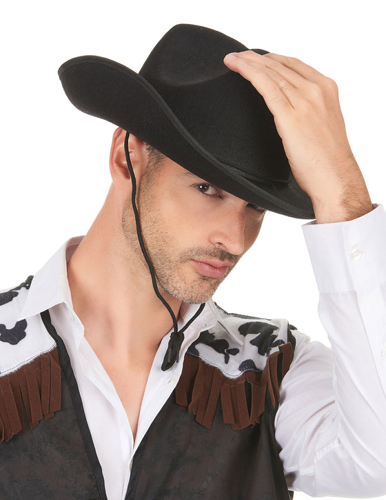 Chapeau cowboy noir adulte avec cordelette