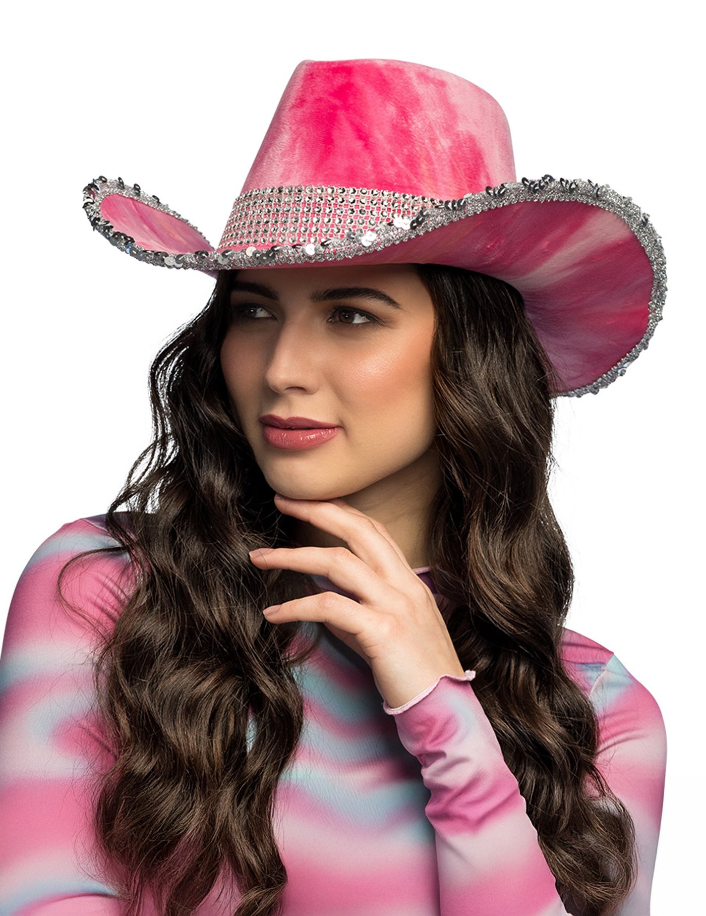 Chapeau de cowboy tie and dye rose adulte