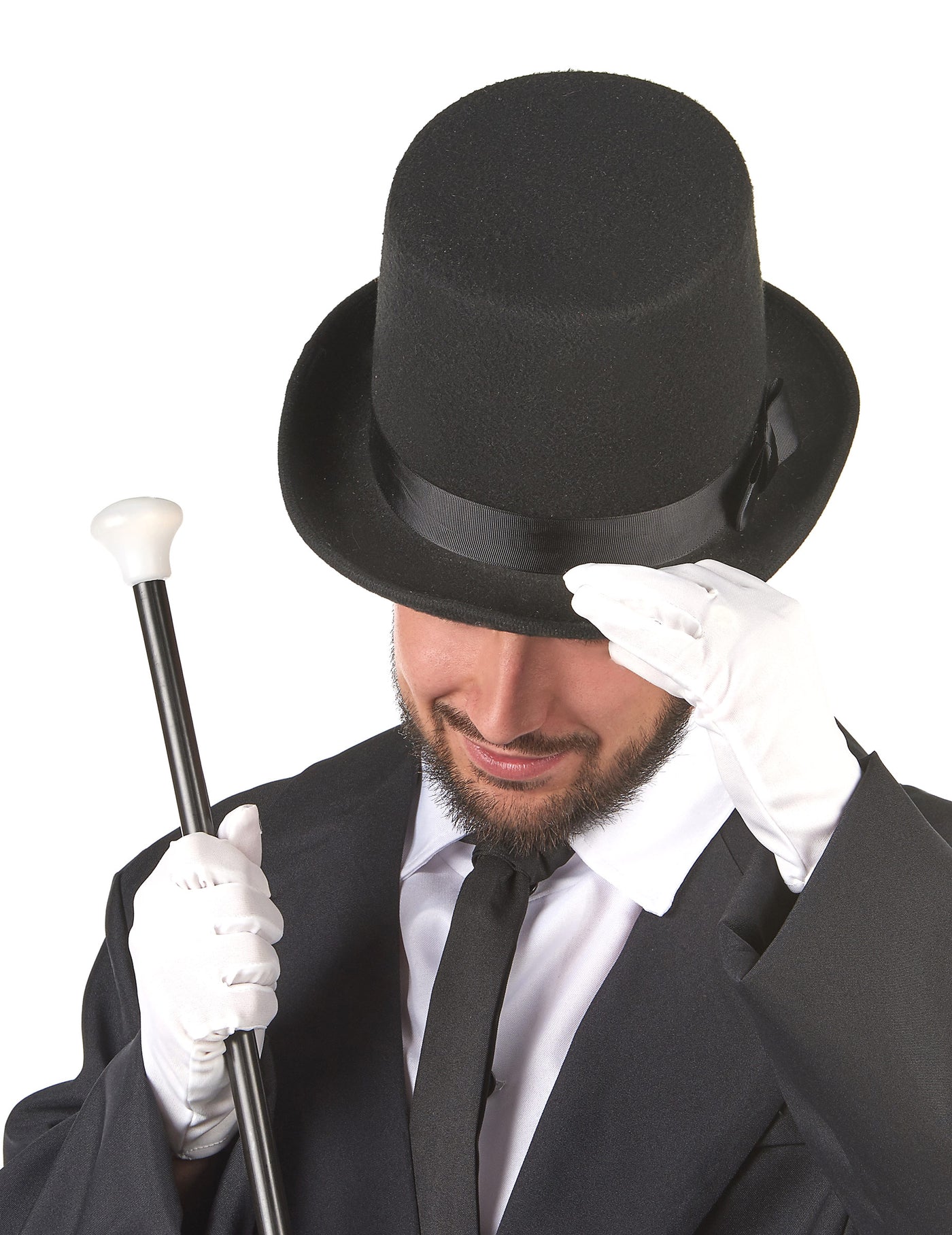 Chapeau haut de forme noir avec n?ud adulte