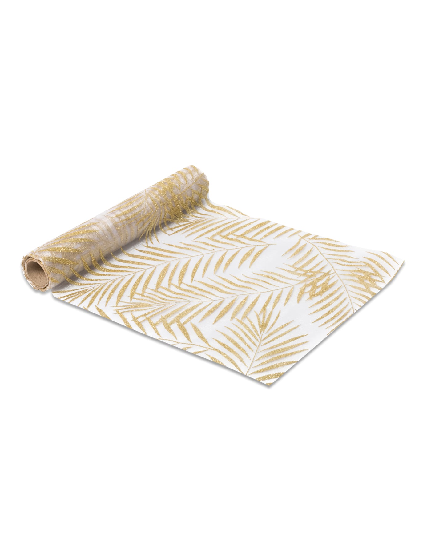 Chemin de table en organza palmier pailleté doré 28 cm x 5 m décoration tropicale chic