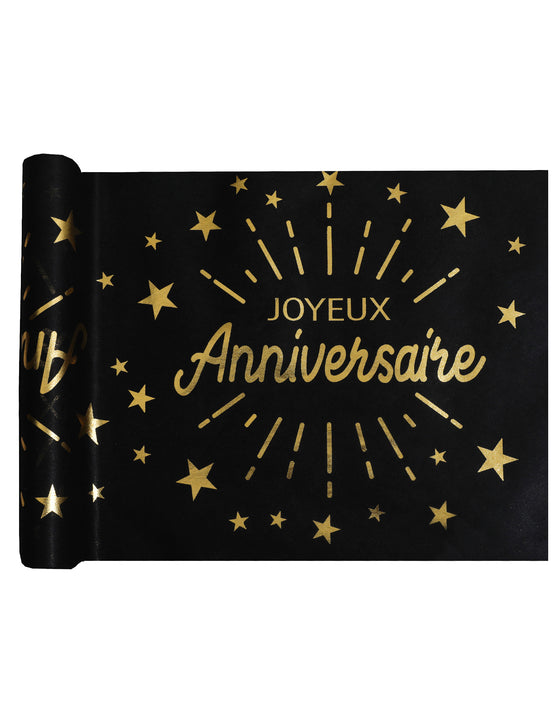 Chemin de table intissé anniversaire noir et or 5 m x 30 cm déco chic