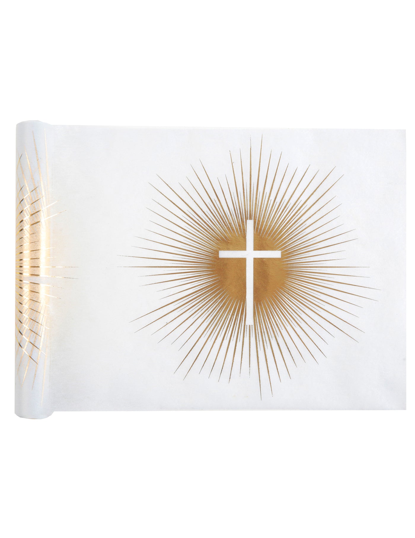Chemin de table intissé de cérémonie doré 5 m x 30 cm avec croix