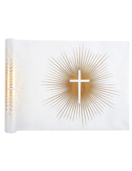 Chemin de table intissé de cérémonie doré 5 m x 30 cm avec croix