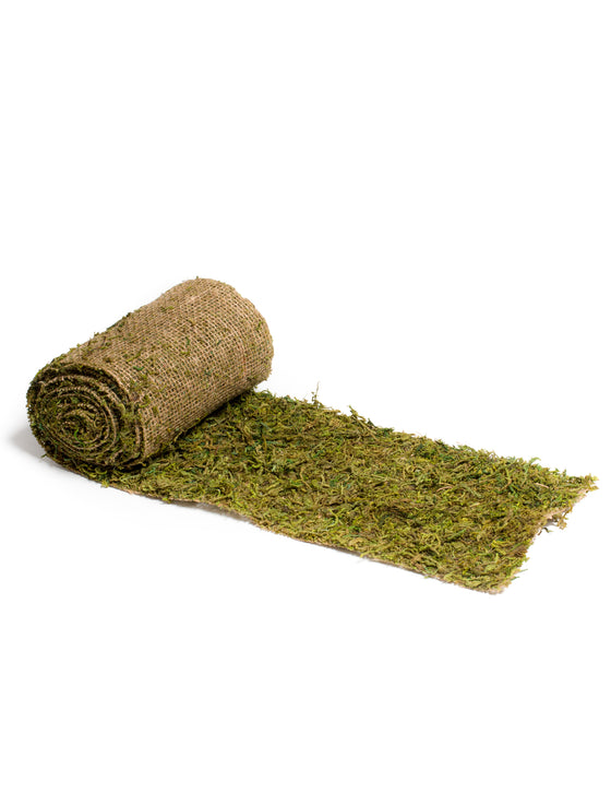 Chemin de table végétal en tissu blanc et mousse naturelle 20 cm x 2 m