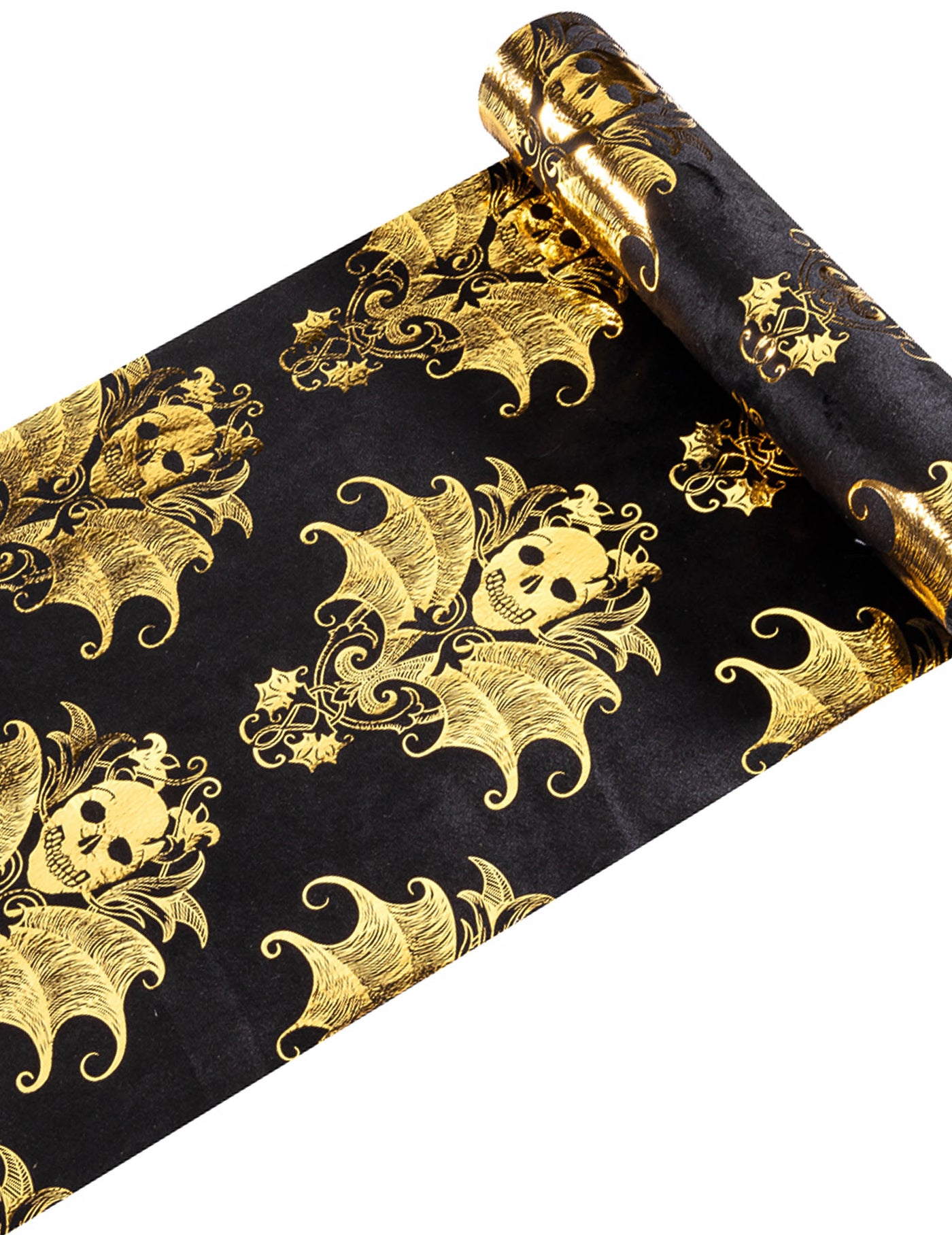 Chemin de table velours noir et squelette doré baroque 3 m x 23 cm