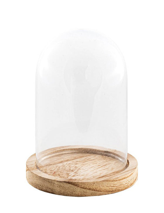 Cloche verre sur support bois 21cm