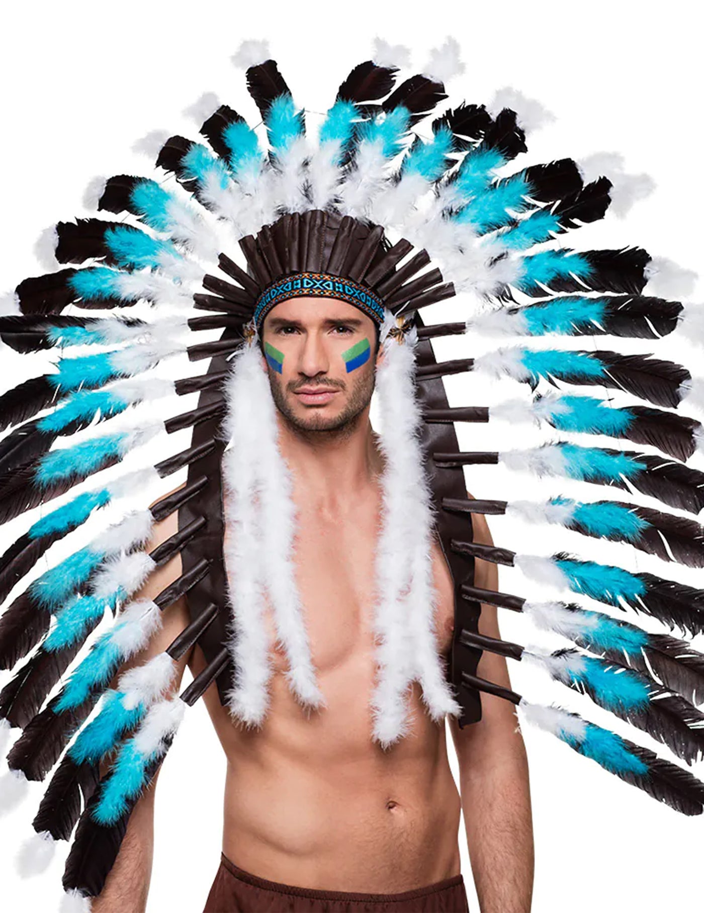 Coiffe grand chef indien bleue adulte