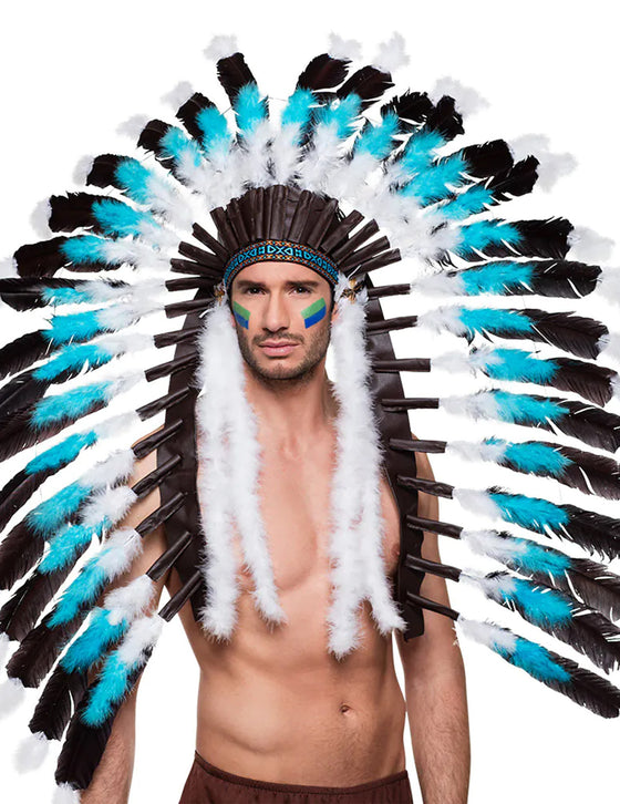 Coiffe grand chef indien bleue adulte