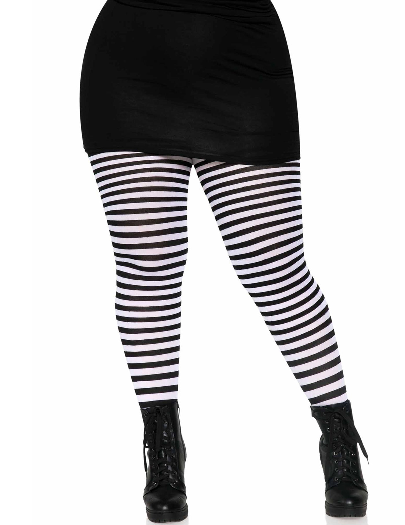 Collants rayés noirs et blancs grande taille femme