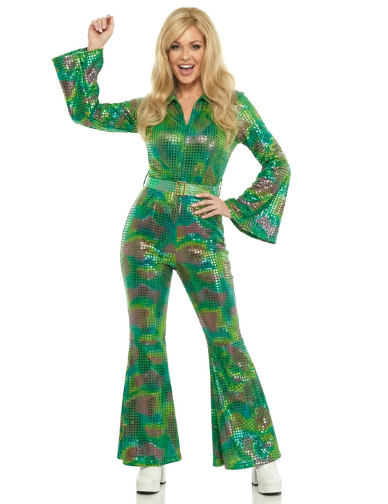 Combinaison femme disco vert haut de gamme