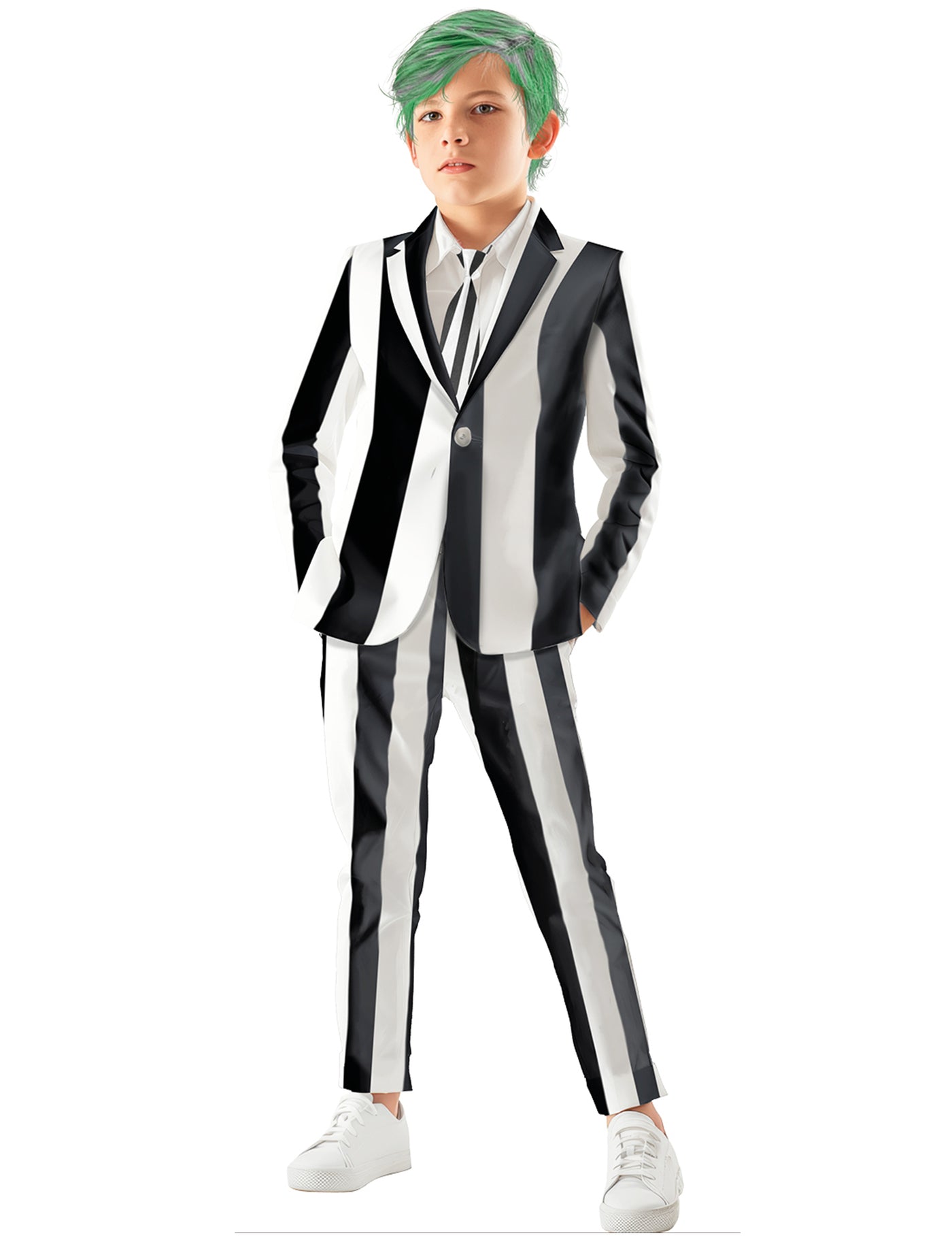 Costume de fantôme à rayures noires et blanches enfant