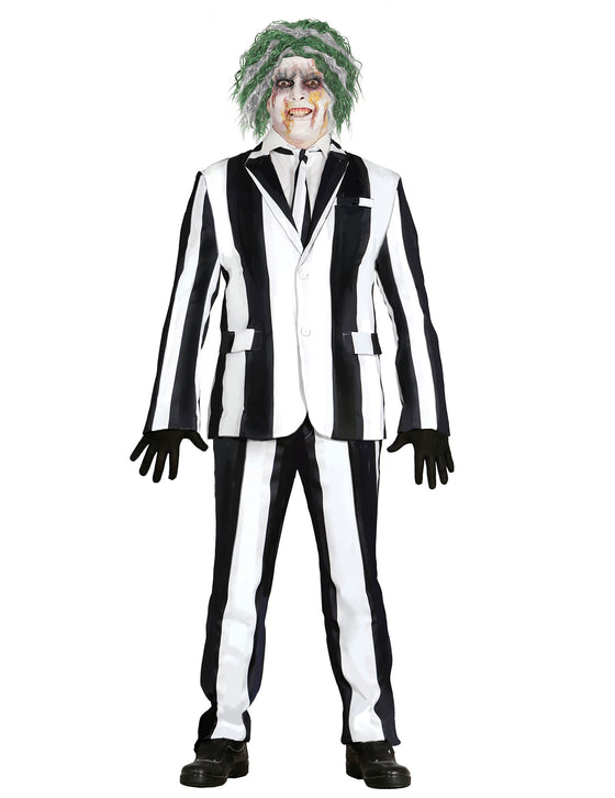 Costume de fantôme à rayures noires et blanches grande taille homme