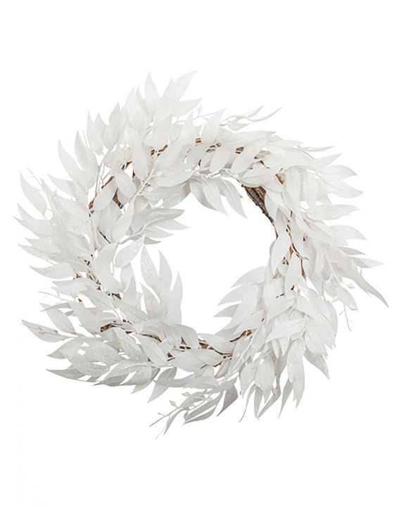 Couronne de feuilles blanches à paillettes 50 cm, décoration de Noël