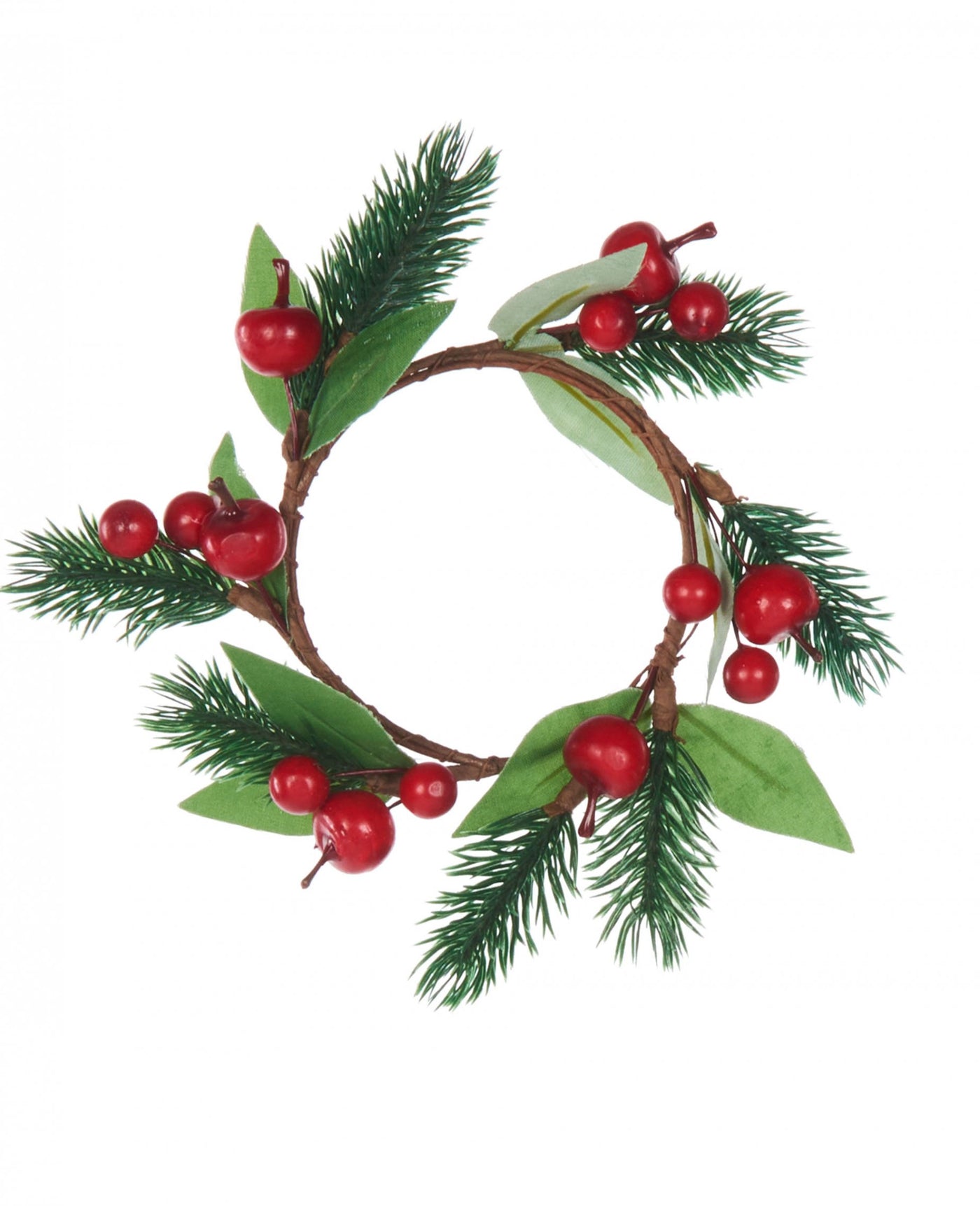 Couronne de noël sapin et baies rouges 18 cm pour centre de table