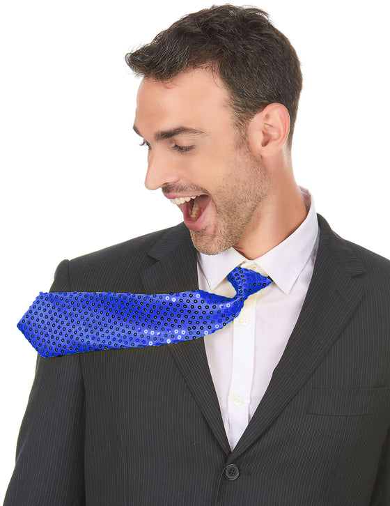 Cravate à sequins bleues adulte