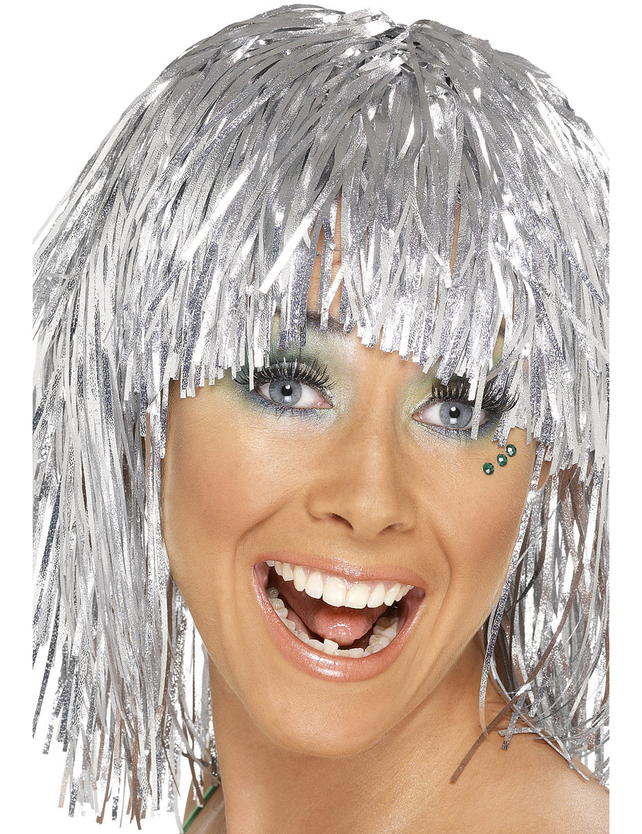 Perruque disco métallique argent adulte