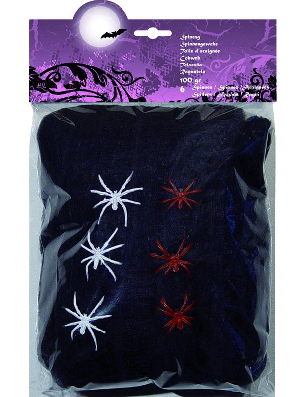 Toile d'araignée noire avec araignées Halloween 100g