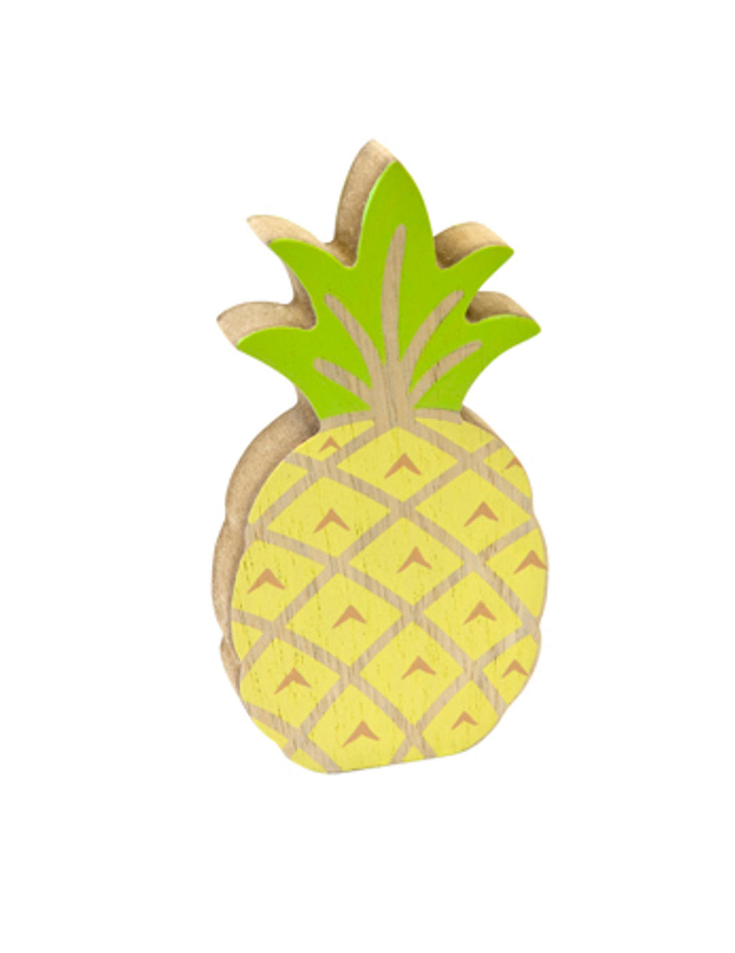 Décoration ananas en bois jaune et vert 12 cm
