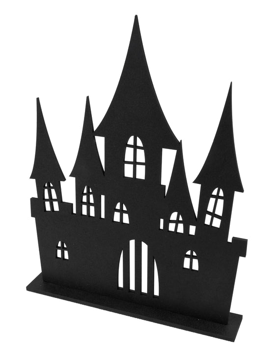 Décoration château hanté en bois noir 18 x 23 cm