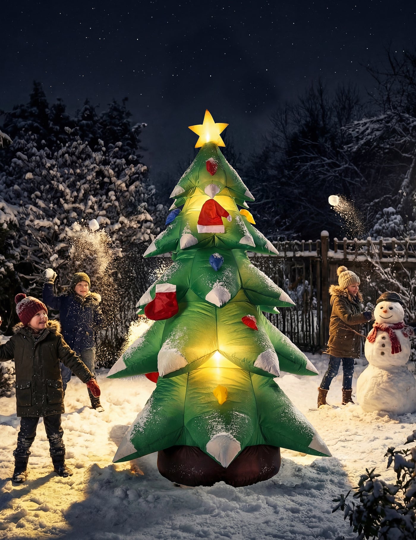 Décoration sapin de Noël gonflable et lumineux 183 cm