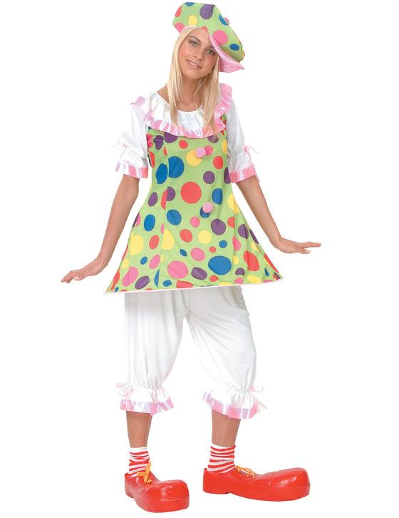 Déguisement clown à pois colorés femme