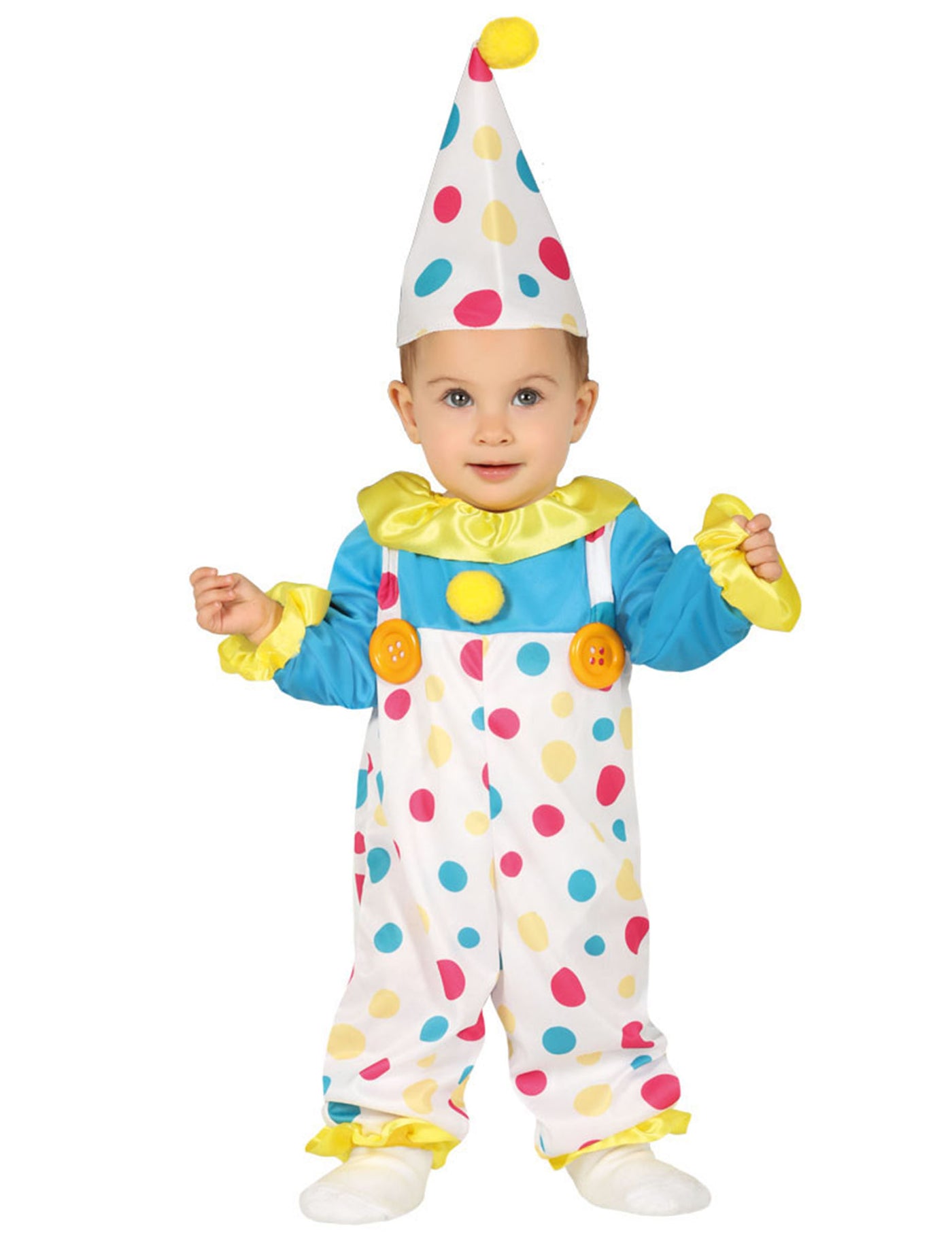 Déguisement combinaison clown à pois pastel bébé