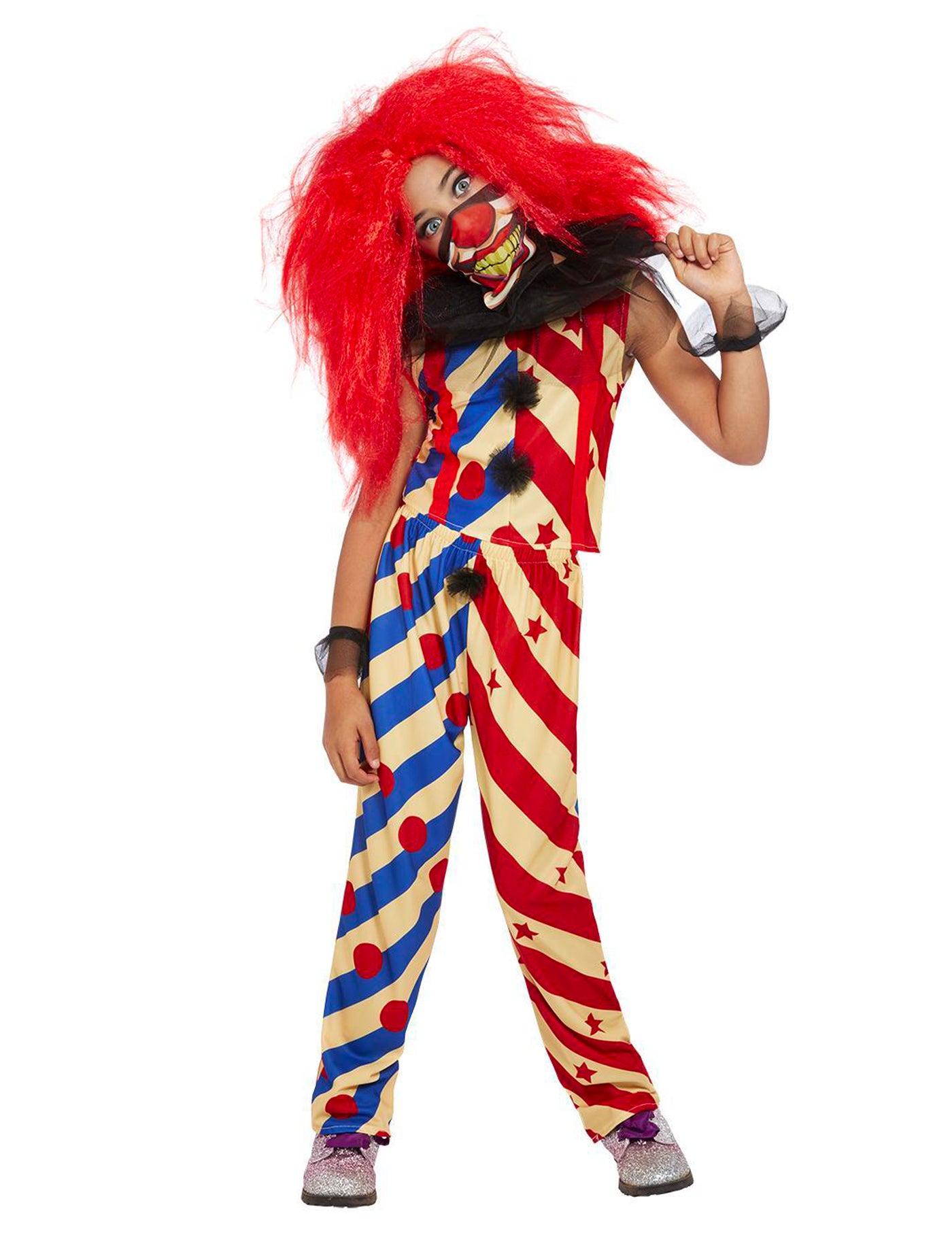 Déguisement creepy clown bicolore fille
