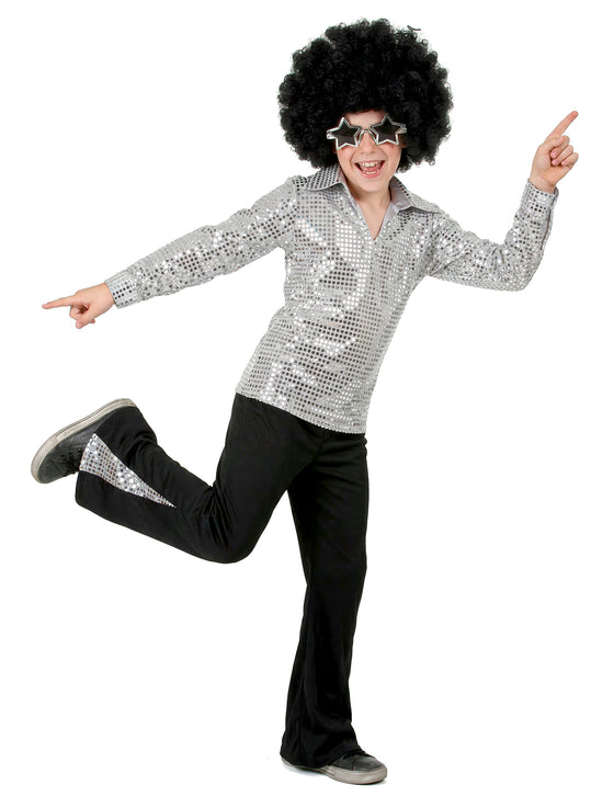 Déguisement Disco Argent sequins Garçon